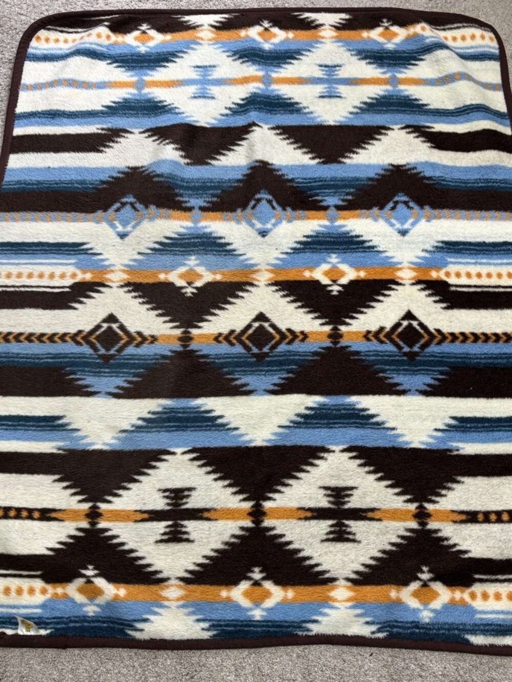 Earth Ragz Aztec Southwestern Throw Blanket Plush Fleece 50x60 Brown Blue VTG